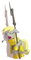 Size: 2100x4100 | Tagged: safe, artist:equestria-prevails, character:derpy hooves, species:pegasus, species:pony, armor, drool, epic derpy, eyes closed, female, floppy ears, guard, guardsmare, high res, mare, royal guard, simple background, sleeping, solo, spear, transparent background, z, zzz