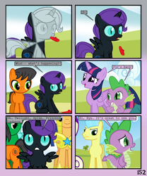 Size: 900x1080 | Tagged: safe, artist:lister-of-smeg, character:flash sentry, character:spike, character:twilight sparkle, character:twilight sparkle (alicorn), oc, oc:lazybug, oc:nyx, oc:scavenger (lister-of-smeg), oc:winter squash, species:alicorn, species:cockatrice, species:earth pony, species:pony, comic:crystal heart attack, colt, female, kazoo, male, mare, musical instrument, petrification