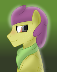 Size: 866x1086 | Tagged: safe, artist:ipandacakes, oc, oc:apple fritter, parent:apple bloom, parent:tender taps, parents:tenderbloom, species:earth pony, species:pony, bust, male, offspring, portrait, solo, stallion