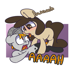 Size: 1500x1378 | Tagged: safe, artist:lou, oc, oc:button plug, oc:louvely, species:pony, bully, bullying, bwah, drool, drool string, duo, screaming, tongue out