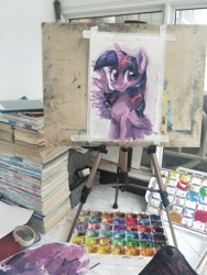 Size: 1536x2048 | Tagged: safe, artist:oofycolorful, character:twilight sparkle, character:twilight sparkle (alicorn), species:alicorn, species:pony, canvas, chinese, female, mare, paint, painting, photo, solo, traditional art