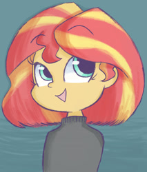 Size: 1280x1499 | Tagged: safe, artist:typhwosion, character:sunset shimmer, species:human, my little pony:equestria girls, alternate hairstyle, bust, clothing, cute, female, haircut, open mouth, shimmerbetes, solo, sweater, turtleneck
