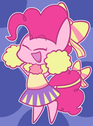Size: 496x668 | Tagged: safe, artist:typhwosion, character:pinkie pie, species:earth pony, species:pony, bipedal, bow, cheerleader, cheerleader outfit, cheerleader pinkie, clothing, cute, diapinkes, eyes closed, female, hair bow, mare, open mouth, pleated skirt, pom pom, skirt, solo, tail bow