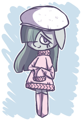 Size: 764x1132 | Tagged: safe, artist:typhwosion, character:marble pie, clothing, cute, female, floppy ears, hair over one eye, hat, marblebetes, no pupils, oversized clothes, semi-anthro, solo, sweater