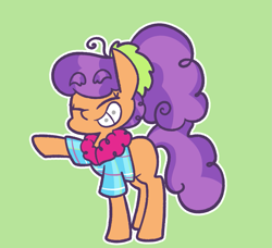 Size: 1053x960 | Tagged: safe, artist:typhwosion, character:plaid stripes, species:pony, episode:the saddle row review, g4, my little pony: friendship is magic, braces, cute, eyebrows, eyebrows visible through hair, eyes closed, female, green background, plaidabetes, simple background, smiling, solo