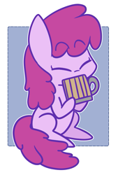 Size: 557x826 | Tagged: safe, artist:typhwosion, character:berry punch, character:berryshine, species:pony, berrybetes, eyes closed, female, hoof hold, missing cutie mark, mug, solo