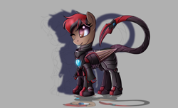 Size: 2800x1700 | Tagged: safe, artist:elmutanto, oc, oc only, oc:redwood, species:pony, fallout equestria, fanfic:fallout equestria: broken oaths, armor, gray background, scorpion tail, simple background