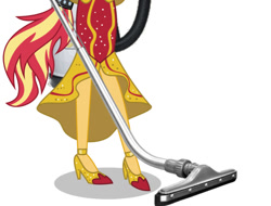 Size: 843x640 | Tagged: safe, artist:limedazzle, character:sunset shimmer, equestria girls:dance magic, g4, my little pony: equestria girls, my little pony:equestria girls, spoiler:eqg specials, backpack vacuum cleaner, clothing, dress, high heels, legs, shoes, simple background, vacuum cleaner, white background, why