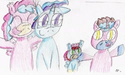 Size: 1882x1129 | Tagged: safe, artist:ptitemouette, oc, oc:coquillage, oc:galaxy trick, oc:magical star, oc:opal pearl, parent:moondancer, parent:oc:coquillage, parent:oc:galaxy trick, parent:pinkie pie, parent:princess skystar, parent:trixie, parents:skypie, parents:trickdancer, species:pony, magical lesbian spawn, offspring