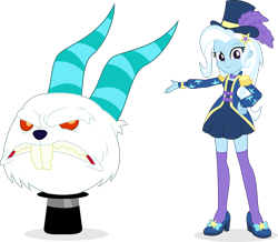 Size: 4927x4300 | Tagged: safe, artist:punzil504, character:angel bunny, character:trixie, episode:street magic with trixie, g4, my little pony: equestria girls, my little pony:equestria girls, spoiler:eqg series (season 2), absurd resolution, anger bunny, clothing, dress, female, hat, high heels, miniskirt, monster, shoes, simple background, skirt, smiling, socks, thigh highs, top hat, transparent background, vector