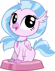 Size: 2579x3320 | Tagged: safe, artist:phucknuckl, part of a set, character:silverstream, species:classical hippogriff, species:hippogriff, season 8, cute, diastreamies, female, my little pocket ponies, open mouth, simple background, sitting, solo, transparent background