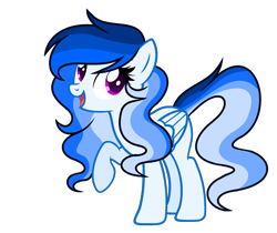 Size: 1952x1640 | Tagged: safe, artist:thesmall-artist, oc, oc only, oc:lightning color, species:pegasus, species:pony, blue coat, eyelashes, female, folded wings, mare, multicolored hair, open mouth, purple eyes, raised hoof, simple background, smiling, solo, transparent background, wings