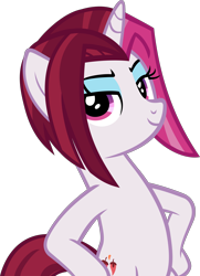 Size: 3163x4359 | Tagged: safe, artist:ironm17, character:cayenne, species:pony, species:unicorn, bipedal, elegant, hooves on hips, looking at you, pose, simple background, smiling, smug, solo, transparent background, vector