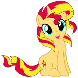 Size: 3500x3500 | Tagged: safe, alternate version, artist:light262, artist:supra80, edit, character:sunset shimmer, species:pony, species:unicorn, cute, double mane, female, happy, mare, open mouth, shimmerbetes, sitting, smiling, solo