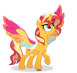 Size: 5000x4725 | Tagged: safe, artist:orin331, character:sunset shimmer, species:alicorn, species:pony, friendship is magic: rainbow roadtrip, g4, my little pony: friendship is magic, my little pony: the movie (2017), my little pony:equestria girls, absurd resolution, alicornified, colored wings, female, mare, movie accurate, multicolored wings, race swap, rainbow wings, shimmercorn, simple background, smiling, solo, transparent background, vector, wing bling
