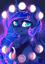 Size: 2834x4015 | Tagged: safe, artist:ruef, character:princess luna, species:alicorn, species:pony, cheek fluff, chest fluff, colored pupils, constellation, cute, ear fluff, eyebrows, eyebrows visible through hair, female, leg fluff, lunabetes, mare, moon, phases, smiling, solo