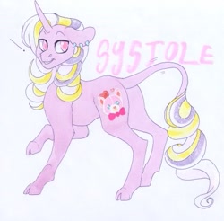 Size: 421x414 | Tagged: safe, artist:frozensoulpony, oc, oc:systole, parent:rarity, parent:raven, species:pony, species:unicorn, cloven hooves, magical lesbian spawn, male, offspring, solo, stallion, traditional art