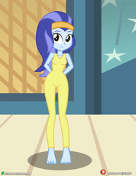 Size: 3090x4000 | Tagged: safe, artist:dieart77, episode:for whom the sweetie belle toils, my little pony:equestria girls, backup dancers, barefoot, bodysuit, clothing, equestria girls-ified, feet, female, leotard, smiling, solo, spandex, unitard