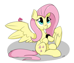 Size: 2757x2362 | Tagged: safe, artist:taurson, character:fluttershy, character:pinkie pie, species:pegasus, species:pony, cute, duo, female, mare, micro, mug, one wing out, shyabetes, simple background, sitting, three quarter view, tiny, tiny ponies, transparent background