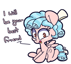 Size: 1515x1364 | Tagged: safe, artist:lou, character:cozy glow, species:pegasus, species:pony, best friends, blatant lies, bow, cozybetes, cute, dialogue, digital art, female, freckles, friendship, friendship student, looking at you, mare, pure concentrated unfiltered evil of the utmost potency, simple background, sitting, solo, underhoof, wanna be friends?, white background