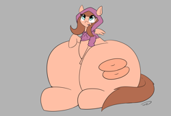 Size: 3496x2362 | Tagged: safe, artist:taurson, oc, oc:bagel, species:pegasus, species:pony, female, gray background, huge butt, impossibly large butt, large butt, looking up, mare, simple background, sitting, solo