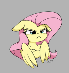 Size: 1623x1737 | Tagged: safe, artist:taurson, character:fluttershy, species:pegasus, species:pony, bust, cheek fluff, crossed arms, cute, ear fluff, female, floppy ears, forelegs crossed, gray background, grumpy, madorable, mare, pouting, shyabetes, simple background, solo