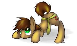 Size: 1023x614 | Tagged: safe, artist:tetrapony, oc, oc only, oc:spazzy, species:pony, adorkable, ass up, cute, dork, face down ass up, male, necktie, raised tail, simple background, solo, stallion, tail, white background