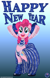 Size: 3456x5334 | Tagged: safe, artist:template93, character:pinkie pie, absurd resolution, belly button, belly dancer, bikini, clothing, dress, female, new year, showgirl, solo, swimsuit