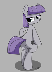 Size: 1695x2362 | Tagged: safe, artist:taurson, character:maud pie, species:earth pony, species:pony, bipedal, eyeshadow, female, gray, looking back, makeup, mare, plot, purple hair, purple mane, simple background, solo, straight hair, straight mane, straight tail