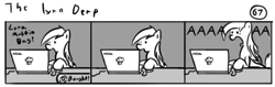 Size: 802x253 | Tagged: safe, artist:tetrapony, character:derpy hooves, species:pegasus, species:pony, comic:the daily derp, comic, computer, female, laptop computer, mare, monochrome, screaming, solo, the lyra derp