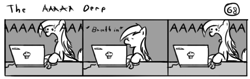 Size: 802x253 | Tagged: safe, artist:tetrapony, character:derpy hooves, species:pegasus, species:pony, comic:the daily derp, comic, computer, female, laptop computer, mare, monochrome, screaming, solo, the aaaaa derp