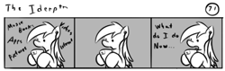 Size: 802x253 | Tagged: safe, artist:tetrapony, character:derpy hooves, species:pegasus, species:pony, comic:the daily derp, comic, female, iphone, mare, monochrome, solo, the iderp(tm)