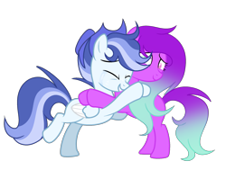 Size: 1931x1540 | Tagged: safe, artist:thesmall-artist, oc, oc only, oc:blue, oc:kookie beatz, species:pegasus, species:pony, clothing, crying, female, hat, hug, male, mare, simple background, stallion, transparent background