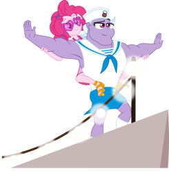 Size: 885x903 | Tagged: safe, artist:punzil504, character:big bell, character:pinkie pie, equestria girls:spring breakdown, g4, my little pony: equestria girls, my little pony:equestria girls, spoiler:eqg series (season 2), armpits, arms spread out, equestria girls-ified, feet, female, glasses, high heels, legs, shoes, simple background, smiling, transparent background