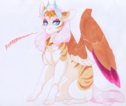 Size: 3604x3011 | Tagged: safe, artist:frozensoulpony, oc, oc only, oc:anarchy, parent:discord, species:pony, magical discordian spawn, male, offspring, purring, solo, traditional art