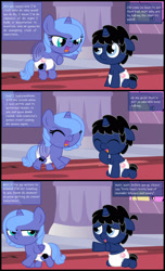 Size: 1600x2629 | Tagged: safe, artist:evilfrenzy, character:princess luna, oc, oc:frenzy, species:pony, age regression, baby, baby pony, baby talk, comic, cute, diaper, female, filly, foal, folded wings, fruna, lunabetes, ocbetes, speech impediment, wings, woona, younger