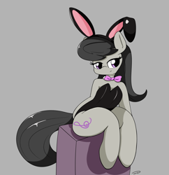 Size: 2691x2776 | Tagged: safe, artist:taurson, character:octavia melody, species:earth pony, species:pony, anatomically incorrect, bunny ears, bunny suit, clothing, female, incorrect leg anatomy, mare, semi-anthro, simple background, smiling, solo