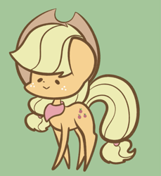 Size: 807x881 | Tagged: safe, artist:typhwosion, character:applejack, species:earth pony, species:pony, :>, bandana, cute, dot eyes, female, green background, jackabetes, pointy ponies, simple background, solo