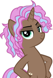 Size: 3267x4778 | Tagged: safe, artist:ironm17, character:cocoa candy, species:pony, species:unicorn, g4, bipedal, elegant, hooves on hips, looking at you, pose, simple background, smiling, smug, solo, transparent background, vector