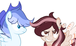 Size: 2229x1342 | Tagged: safe, artist:autumnox, artist:thesmall-artist, oc, oc only, oc:arulean, oc:blue, species:pegasus, species:pony, clothing, female, grin, hat, male, mare, simple background, smiling, stallion, transparent background