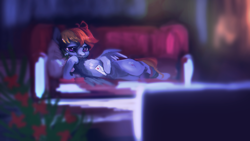 Size: 1920x1080 | Tagged: safe, artist:hierozaki, character:rainbow dash, species:pegasus, species:pony, couch, female, love letter, mare, solo
