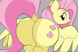 Size: 3496x2362 | Tagged: safe, artist:taurson, derpibooru original, edit, character:fluttershy, species:pegasus, species:pony, dock, female, flutterbutt, gray background, plot, simple background, solo, squishy, the ass was fat