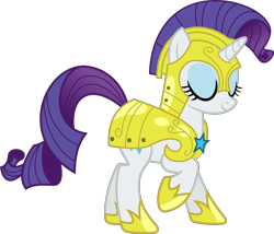 Size: 2180x1868 | Tagged: safe, artist:phucknuckl, character:rarity, species:pony, species:unicorn, episode:sparkle's seven, g4, my little pony: friendship is magic, armor, armorarity, eyes closed, female, helmet, hoof shoes, inkscape, mare, raised hoof, royal guard armor, royal guard rarity, simple background, transparent background, vector