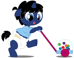 Size: 7568x6000 | Tagged: safe, artist:evilfrenzy, oc, oc only, oc:frenzy, species:anthro, species:pony, species:unguligrade anthro, species:unicorn, age regression, baby, diaper, foal, rugrats, solo, toy