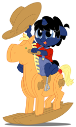 Size: 6000x10000 | Tagged: safe, artist:evilfrenzy, oc, oc only, oc:frenzy, species:anthro, species:pony, species:unguligrade anthro, species:unicorn, age regression, baby, clothing, diaper, foal, hat, rocking horse, rugrats, sleeping, solo