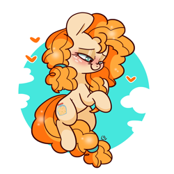 Size: 1500x1500 | Tagged: safe, artist:lou, character:pear butter, species:earth pony, species:pony, blushing, cute, female, freckles, heart, mare, mother, mother's day, pearabetes, sky, solo