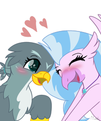 Size: 1050x1260 | Tagged: safe, artist:ipandacakes, character:gabby, character:silverstream, species:classical hippogriff, species:griffon, species:hippogriff, blushing, crack shipping, cute, diastreamies, female, gabbybetes, gabbystream, lesbian, shipping, simple background, transparent background