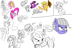 Size: 3000x2000 | Tagged: safe, artist:taurson, artist:yakoshi, character:applejack, character:fluttershy, character:limestone pie, character:marble pie, character:pinkie pie, character:princess celestia, character:rainbow dash, character:rarity, character:starlight glimmer, character:twilight sparkle, character:twilight sparkle (alicorn), oc, oc:coffee, species:alicorn, species:pony, aggie.io, blushing, burger, coffee, food, limetsun pie, shutter shades, simple background, sketch, sketch dump, sparkles, tsundere, white background, yeet