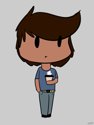 Size: 1785x2362 | Tagged: safe, artist:taurson, oc, oc:coffee, species:human, big head, chibi, clothing, female, gray background, hand in pocket, humanized, pants, pony coloring, shirt, simple background, solo
