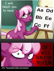 Size: 553x720 | Tagged: safe, artist:texasuberalles, character:cheerilee, species:earth pony, species:pony, chalkboard, classroom, comic, female, mare, mood swing, solo, that pony sure does love teaching, the font is chalkboard thank you very much